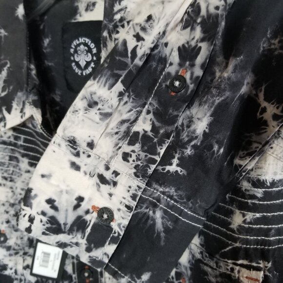 AFFLICTION Button Front Shirt Black White Embroidered Back Men's size L NWT - Picture 6 of 9